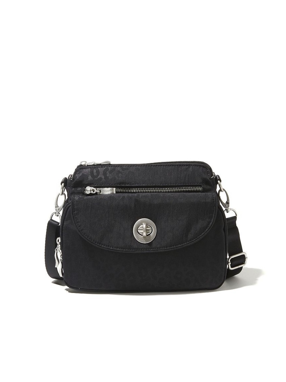 Black Crossbody Shoulder Bag with Turn-Lock Closure